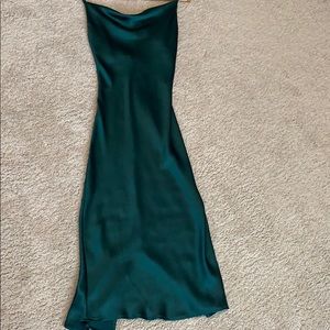 Emerald green satin slip midi dress